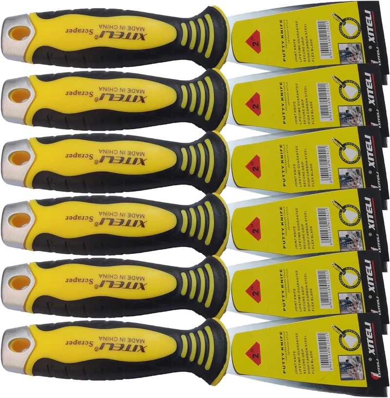 ESreake 6-Pack 2" Putty Scraper,Putty Knives with Plastic Ergonomic Handle for Taping Paint Wall Floor Tile, Metal Spackle Tools Knife,Remover for Wood, Wallpaper Scraper (2") - Image 1